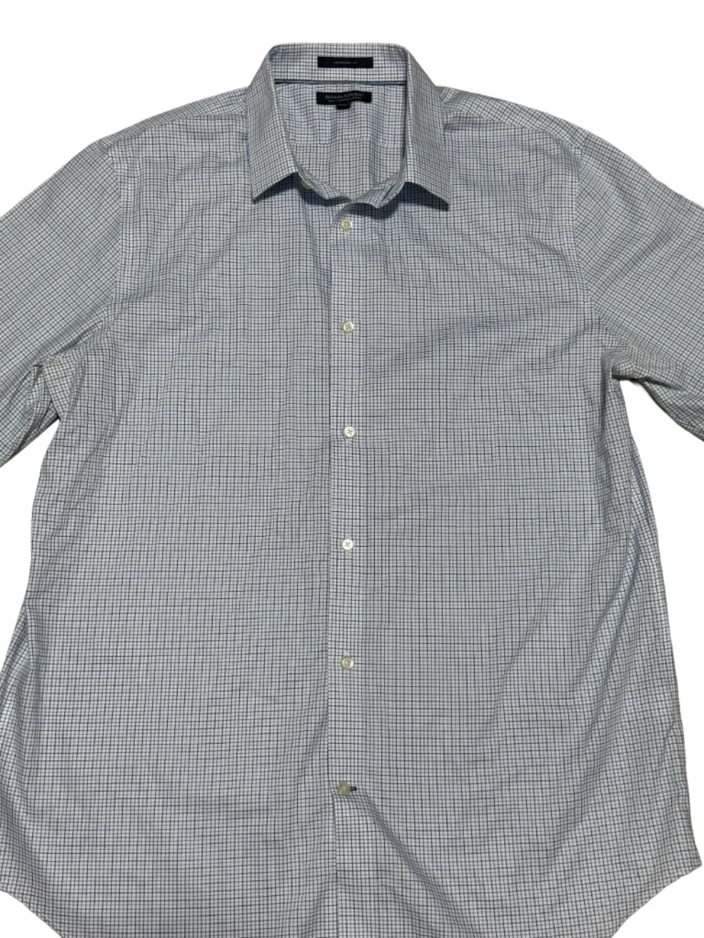 Banana Republic Men Non-Iron Dress Shirt Standard Fit White Blue Check | XL